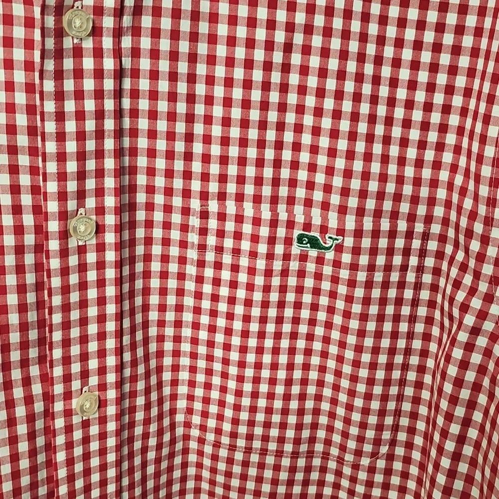 Vineyard Vines Men's Medium Red Check Plaid & Ralph Lauren Peach Button Down - Picture 3 of 16